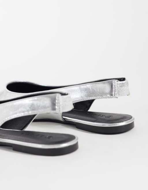 SEQWL Scar sling back pointed ballet flats in silver, 3 of 4