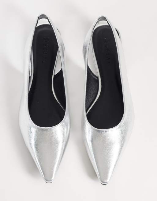 SEQWL Scar sling back pointed ballet flats in silver, 4 of 4