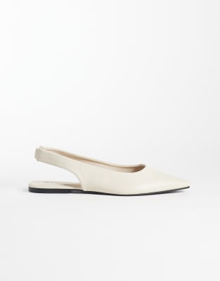 Seqwl Scar Slingback Pointed Toe Ballet Flats In White
