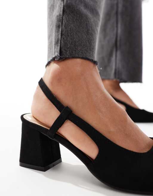 SEQWL - Scarpe a punta nere con tacco largo e cinturino posteriore a pianta larga, 2 di 4