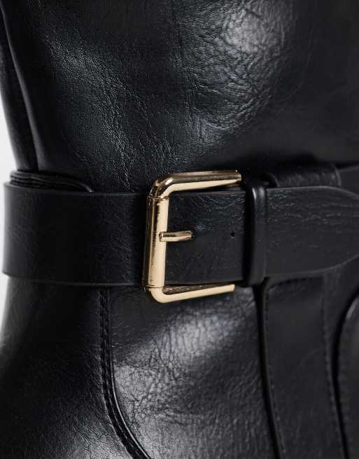 SEQWL schoenen met brede pasvorm Mickey buckle knielaarzen in zwart, 4 van 4