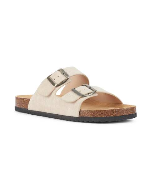 SEQWL Slide sandals double buckle mules with cork footbed in stone - view 1