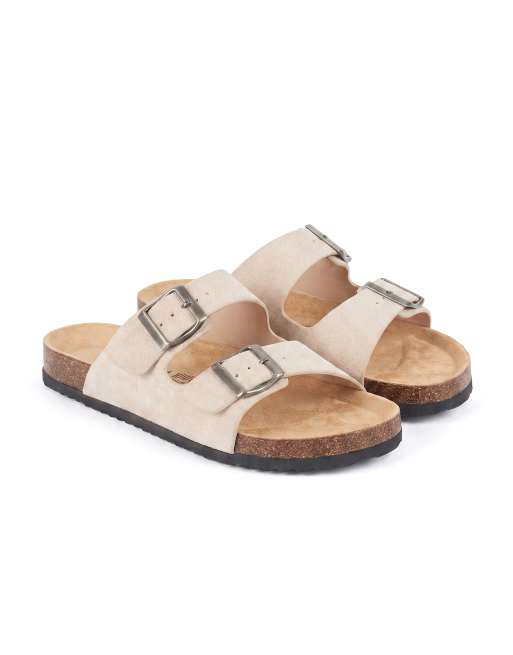 SEQWL Slide sandals double buckle mules with cork footbed in stone, 5 of 5