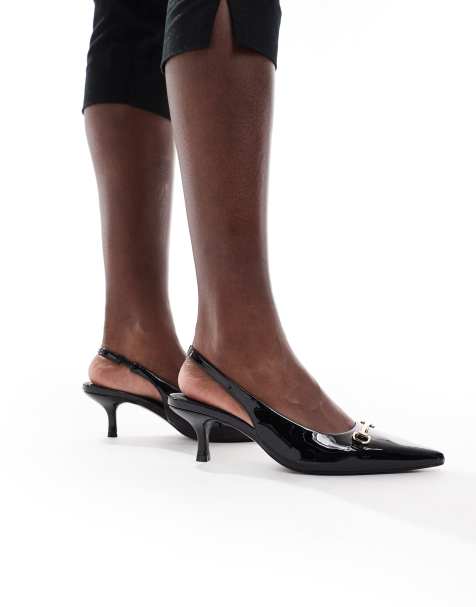 SEQWL sling back kitten heel with buckle detail in PU black - view 1