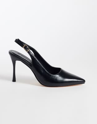 Seqwl Sling Back Pointed Stiletto Heeled Shoes In Black