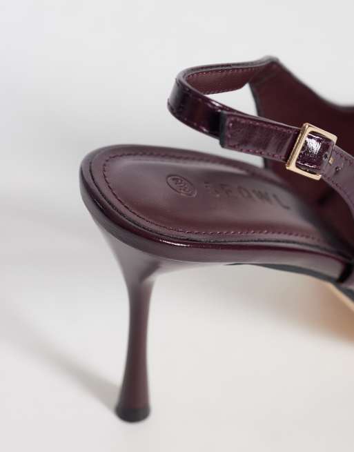 SEQWL sling back pointed stiletto heeled shoes in burgundy faux leather, 4 of 4