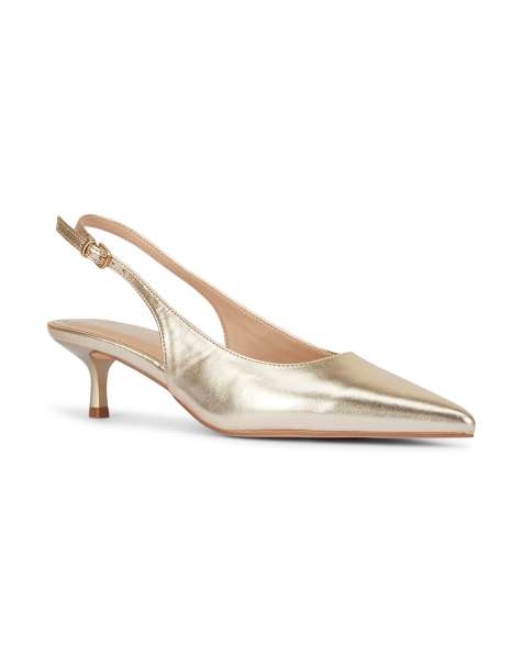SEQWL Slingback kitten heels pumps pointed toe with ankle strap in gold - view 1