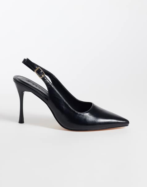SEQWL slingback pointed stiletto heel shoes in black faux leather - view 1