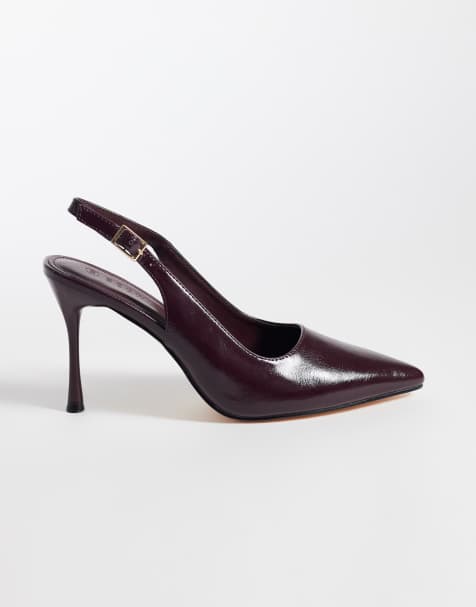 SEQWL slingback puntschoenen met stilettohak in bordeauxrood imitatieleer - view 1