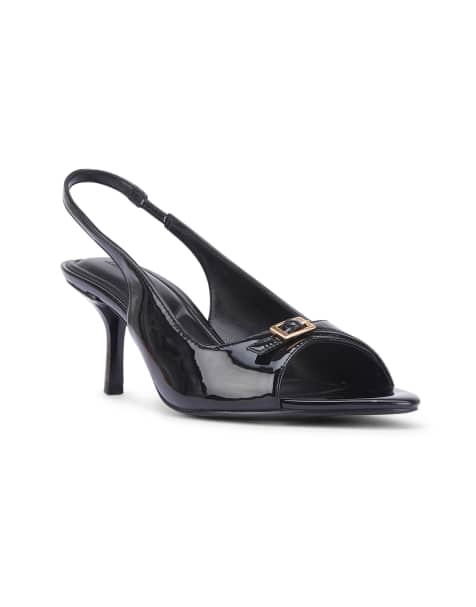 SEQWL Slingback stiletto heels peep toe pumps with buckle detail in black - view 1