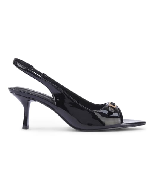 SEQWL Slingback stiletto heels peep toe pumps with buckle detail in black, 3 of 5