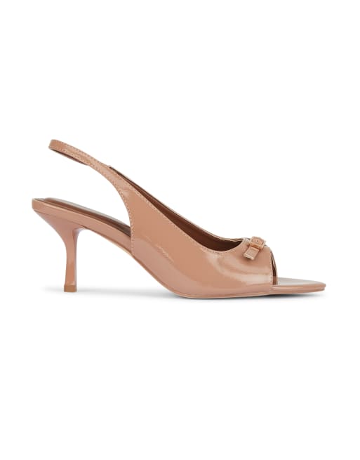 SEQWL Slingback stiletto heels peep toe pumps with buckle detail in caramel, 3 of 5
