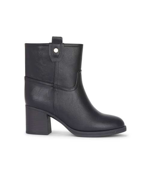 SEQWL Slip on ankle booties block heel round toe with pull tabs in black - view 1