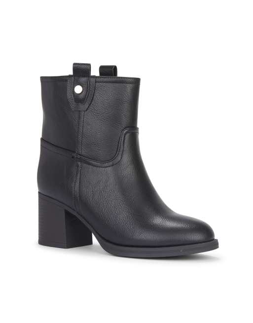 SEQWL Slip on ankle booties block heel round toe with pull tabs in black, 2 of 2