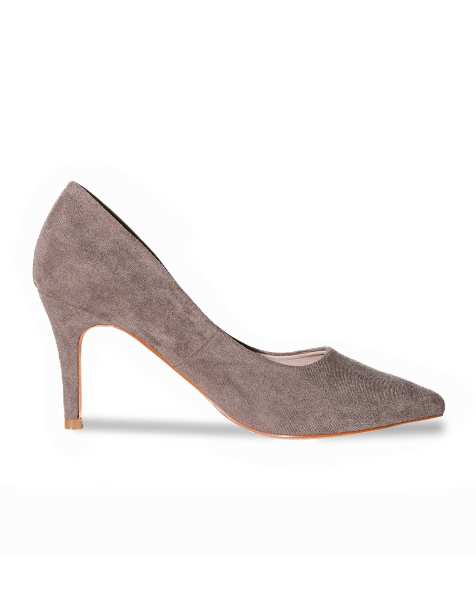 SEQWL Slip on casual high heel pu shoes with pointed toe in taupe - view 1