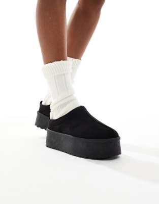 Seqwl Slip On Flatform Mules In Black