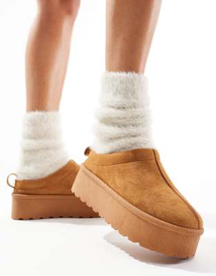 SEQWL SEQWL slip on flatform mules in tan-Neutral