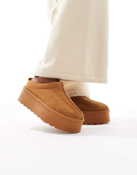 SEQWL slip on flatform mules in tan - view 1