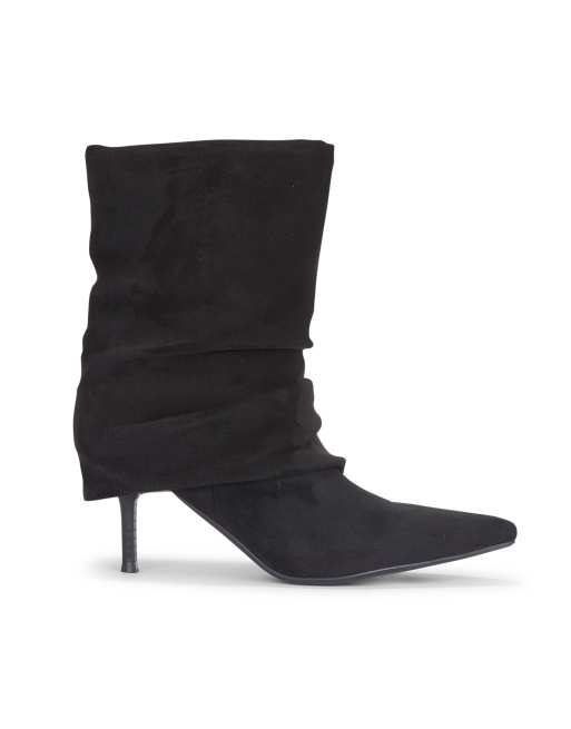 SEQWL Slouchy mid calf boots stiletto heels with pointed toe in black, 3 of 5
