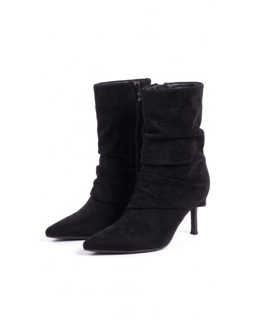 SEQWL Slouchy mid calf boots stiletto heels with pointed toe in black, 5 of 5