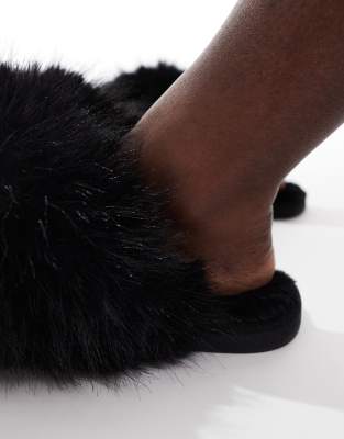 Seqwl Smarties Fluffy Pom Pom Slippers In Black