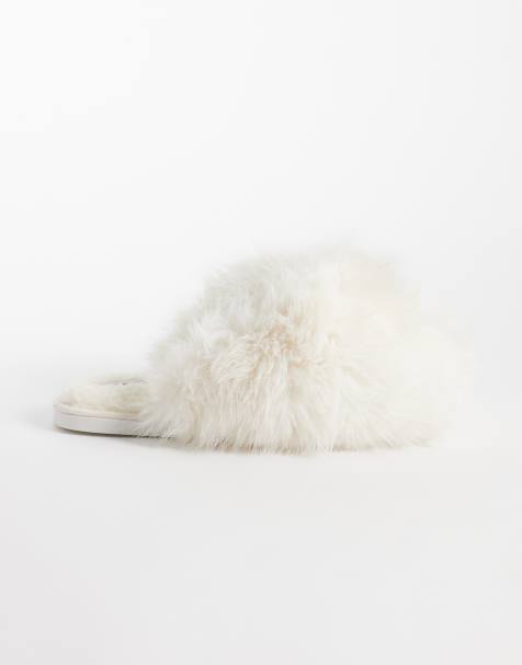 SEQWL Smarties fluffy pom pom slippers in cream - view 1