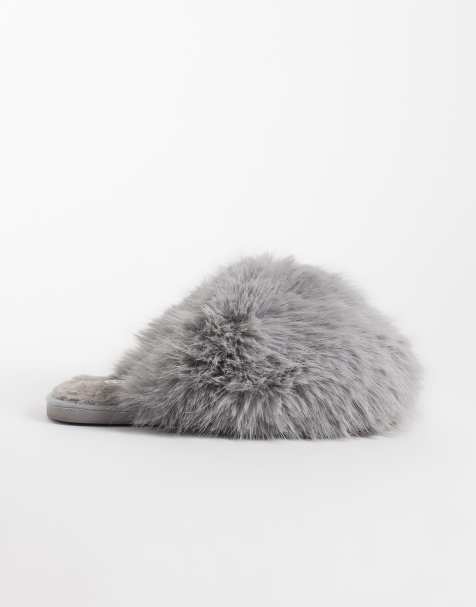 SEQWL Smarties fluffy pom pom slippers in grey - view 1