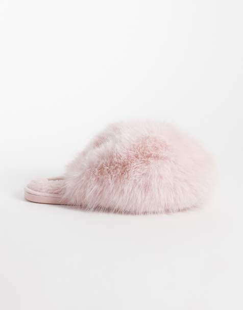 SEQWL Smarties fluffy pom pom slippers in light pink - view 1