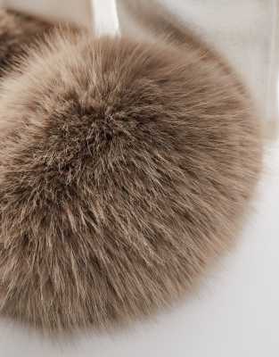 Seqwl Smarties Fluffy Pom Pom Slippers In Neutral