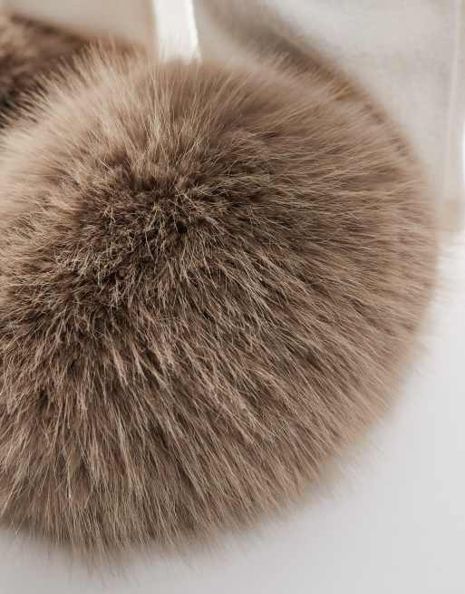 SEQWL Smarties fluffy pom pom slippers in mink