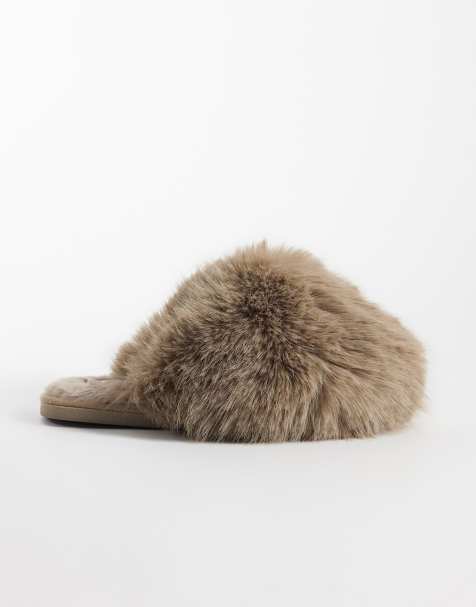 SEQWL Smarties fluffy pom pom slippers in mink - view 1