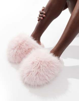 Seqwl Smarties Fluffy Pom Pom Slippers In Pink