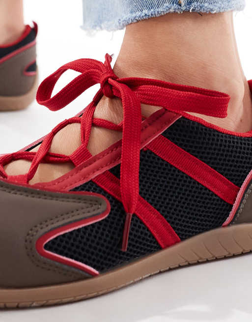 SEQWL - Sneakers stile ballerine color cioccolato con lacci, 4 di 5