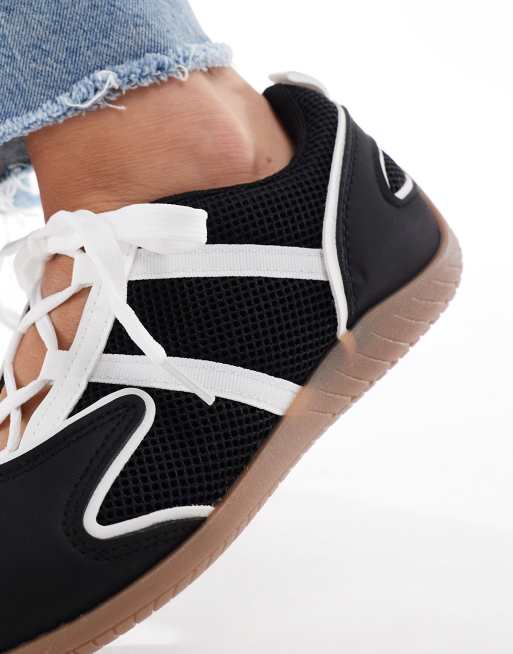 SEQWL - Sneakers stringate stile ballerina nere con lacci, 4 di 5