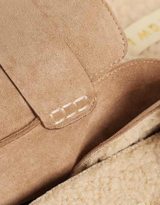 SEQWL Soda faux fur lined slip on loafer mules in taupe, 3 of 4
