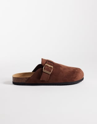 Seqwl Soda Slip On Mule Clogs With Buckle Trim In Brown