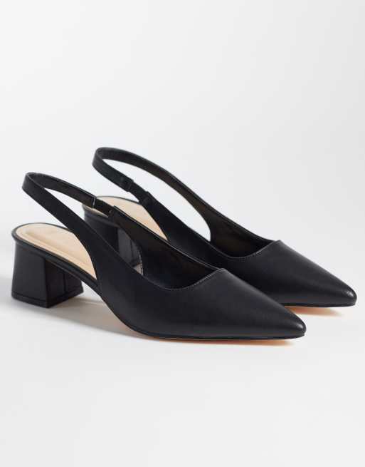 SEQWL Sorrento sling back low block heeled sandals in black, 2 of 4