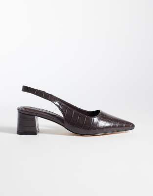 Seqwl Sorrento Slingback Low Block Heeled Shoes In Brown