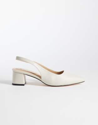 Seqwl Sorrento Slingback Low Block Heeled Shoes In White