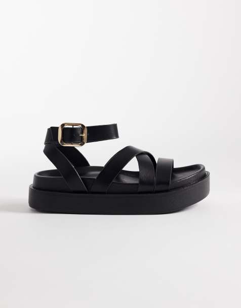 SEQWL - Sorte flatform-sandaler med stropper i PU - view 1