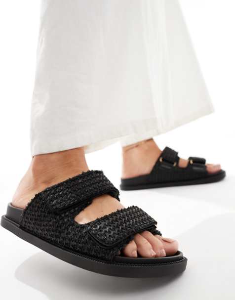 SEQWL - Sorte sandaler med remme i raffia - view 1