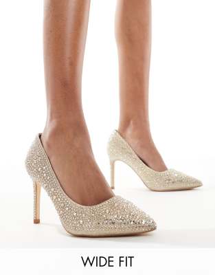 Thumbnail - SEQWL - Spitze Pumps in Gold mit Strassbesatz, weite Passform-Goldfarben