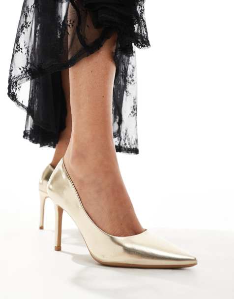 SEQWL – Spitze Pumps mit Bleistiftabsatz in Gold - view 1