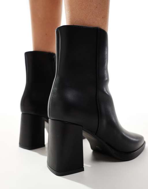 SEQWL square toe block heel ankle boots in black | ASOS