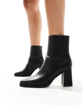  Black Square-Toe Leather Block Heel Boots NWB ASOS DESIGN Ramona leather square toe heeled ankle boots in  main image 2