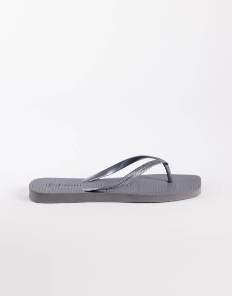 SEQWL square toe flip flops in silver - view 1