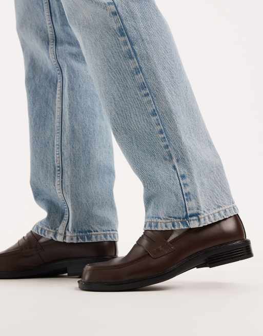 SEQWL square toe loafers in brown