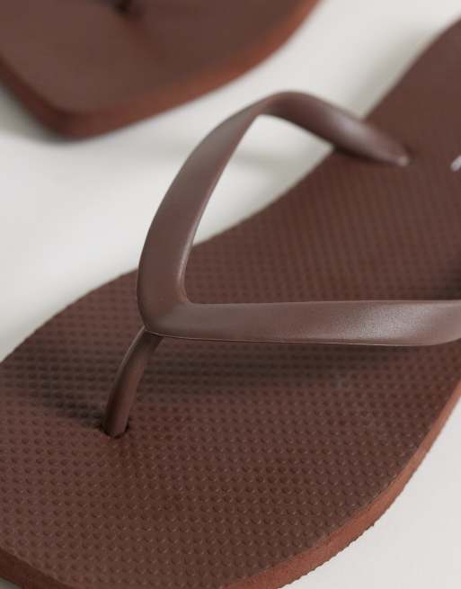 SEQWL square toe sim flip flops in brown, 2 of 4