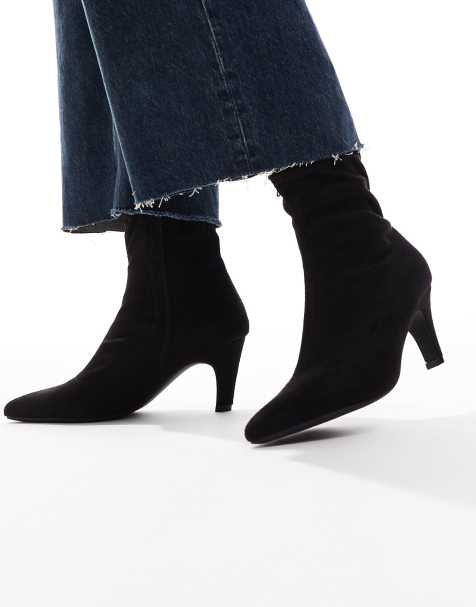 SEQWL Starburst kitten heel sock boots in suedette black - view 1