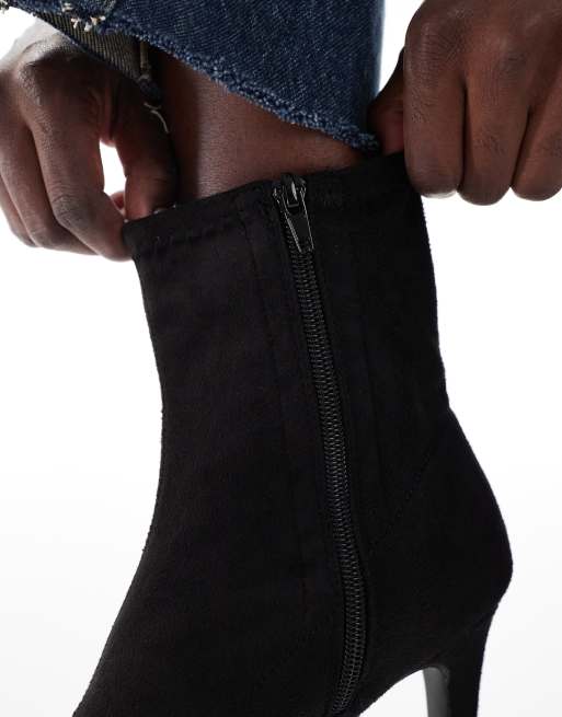SEQWL Starburst kitten heel sock boots in suedette black, 3 of 4